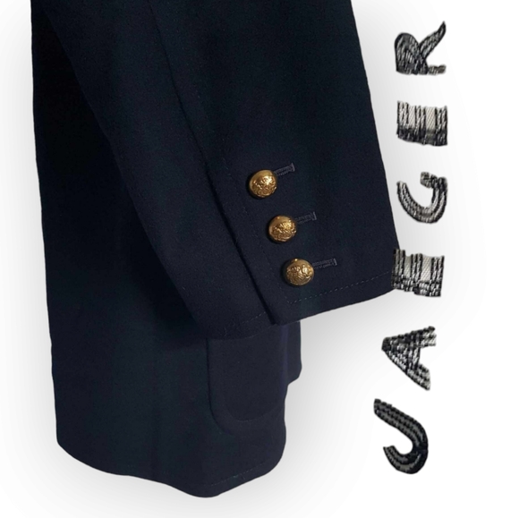 Vintage Jaeger navy double breasted long lapel oversized gold hardware wool med. - Picture 6 of 13